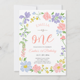 Wildflower girl one birthday  invitation