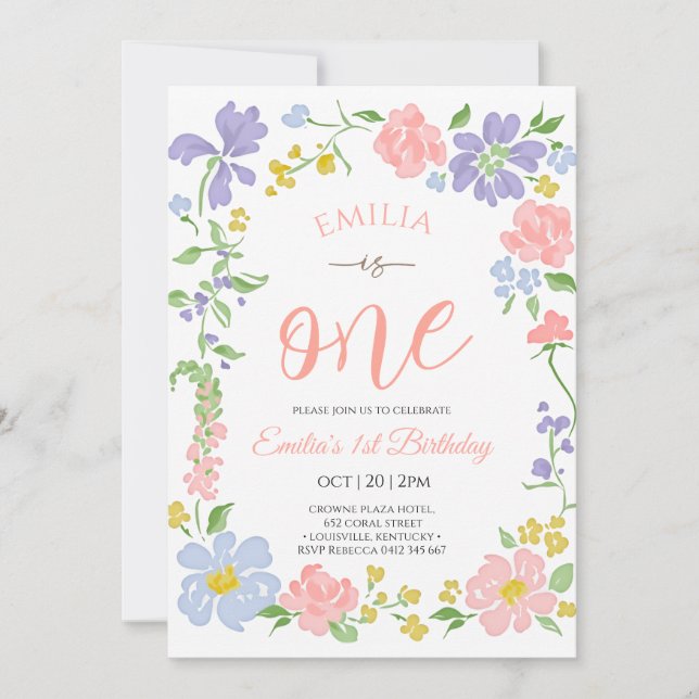 Wildflower girl one birthday  invitation (Front)