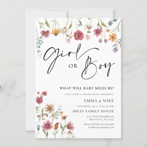 Wildflower Girl or Boy Gender Reveal Invitation