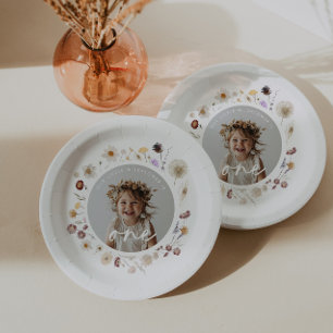 Wildflower Girl Photo 1st Birthday Paper Plates