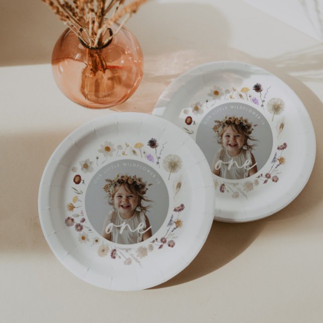 Wildflower Girl Photo 1st Birthday  Paper Plates (Zazzle Wildflower Girl Photo 1st Birthday Paper Plates)