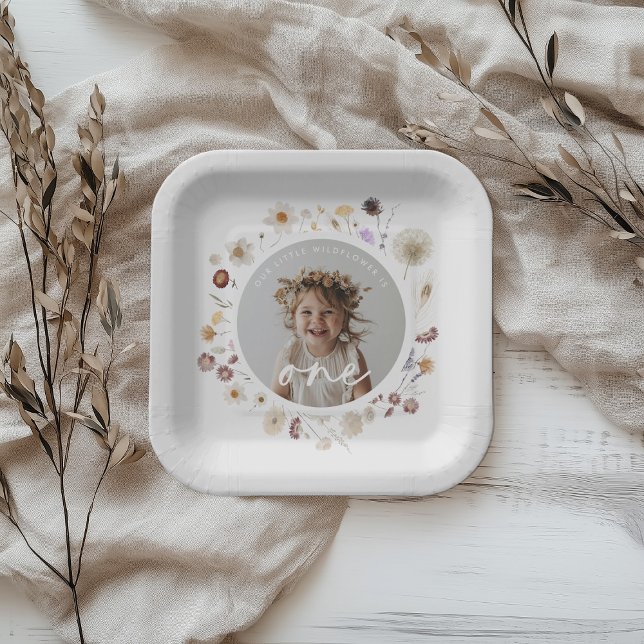 Wildflower Girl Photo 1st Birthday  Paper Plates (Zazzle Wildflower Girl Photo 1st Birthday Paper Plates)