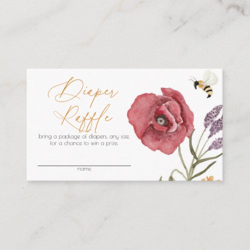 Wildflower Girl Watercolor Diaper Raffle  Enclosur Enclosure Card