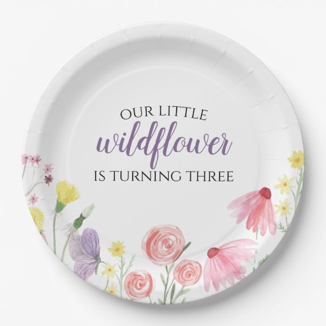 Wildflower girls birthday party  paper plates (Front)