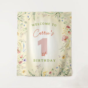Wildflower Girl's First 1st Birthday Party Welcome Tapestry