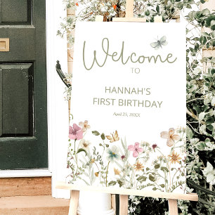 Wildflower Girl's First Birthday Welcome Sign