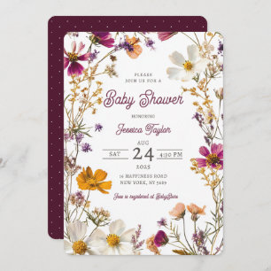 Wildflower Girly Yellow Purple Baby Shower Invitation