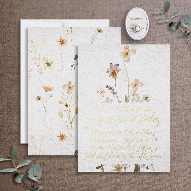 Wildflower Gold Foil Calligraphy Fine Art Style Foil Invitation (Creator Uploaded)