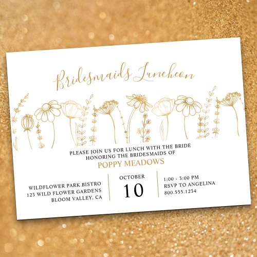 Wildflower Gold Sketch Bridesmaids Luncheon Invitation
