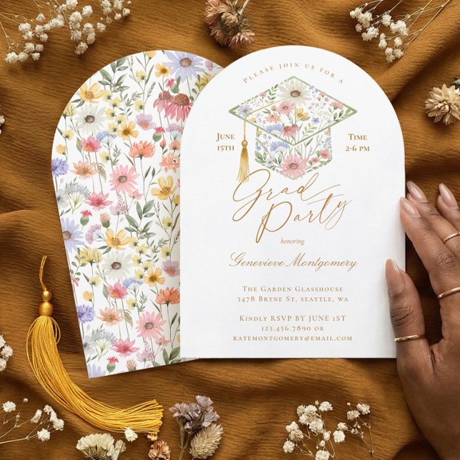 Wildflower Grad Cap Boho Graduation Garden Party Invitation (Wildflower Grad Cap Boho Graduation Garden Party Invitation)