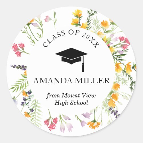 Wildflower graduate personalized graduation classic round sticker