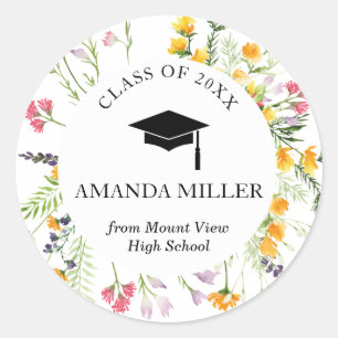 Wildflower graduate personalized graduation classic round sticker