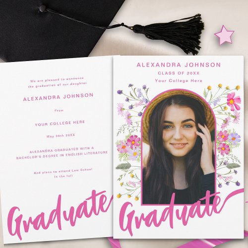 Wildflower Graduate Photo Arch Modern Pink Script