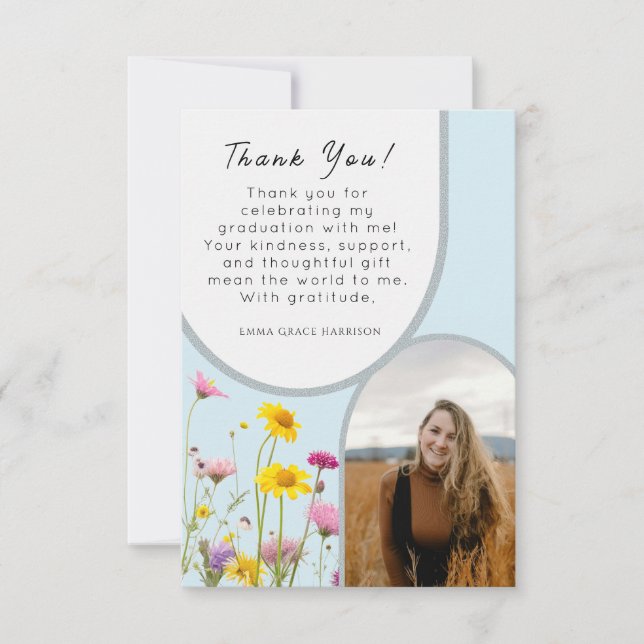 Wildflower Graduation Arch Photo Elegant Thank You Card (Front)