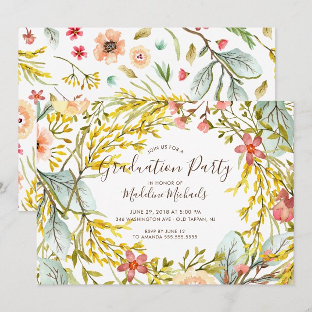 Wildflower Graduation Party Invitation (Front/Back)