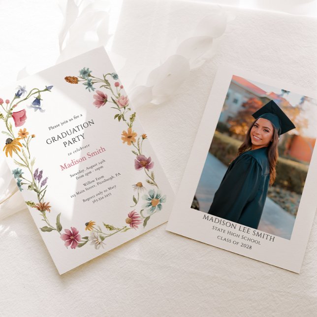 Wildflower Graduation Party Invitation with Photo (Creator Uploaded)