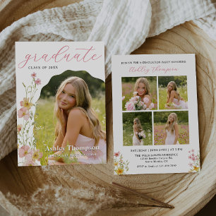 Wildflower Graduation Party Photo Collage Invitation