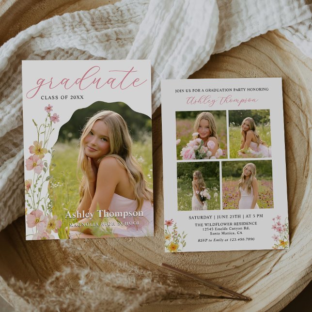 Wildflower Graduation Party Photo Collage Invitation (Creator Uploaded)