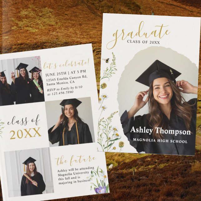 Wildflower Graduation Photo Collage Invite (Creator Uploaded)