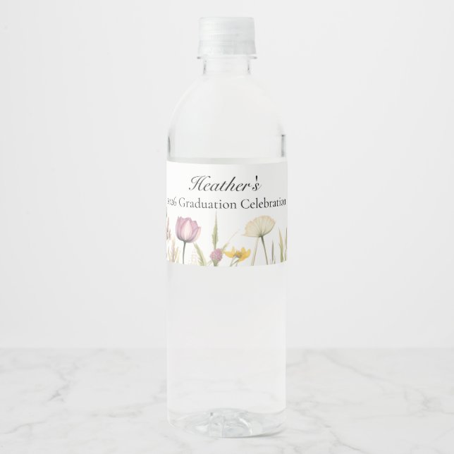 Wildflower Graduation  Water Bottle Label (Front)