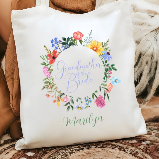 Wildflower Grandmother of the Bride Wedding  Tote Bag (Grandmother of the bride wildflower floral wreath tote bag gift)