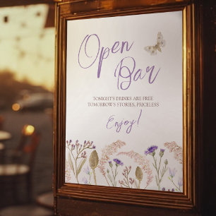 Wildflower grass watercolor fall wedding Open Bar  Poster