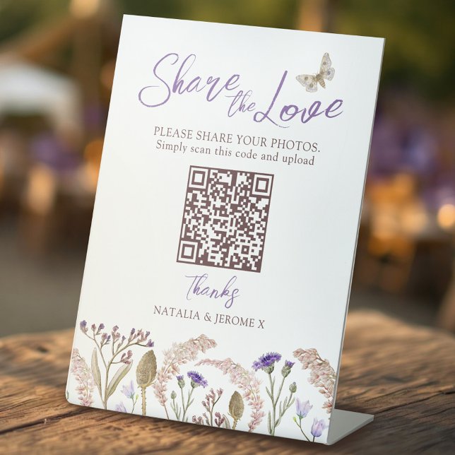 Wildflower grass watercolor fall wedding QR Pedestal Sign (Creator Uploaded)