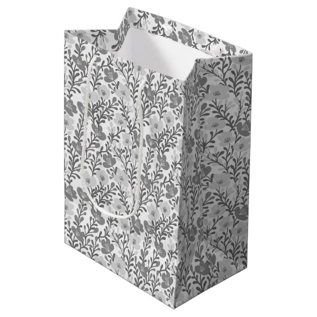 Wildflower Gray Blooms Floral Baby Shower Custom Medium Gift Bag (Front Angled)