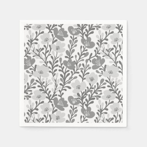 Wildflower Gray Blooms Floral Baby Shower Custom Napkins