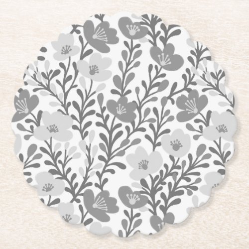 Wildflower Gray Blooms Floral Baby Shower Custom Paper Coaster