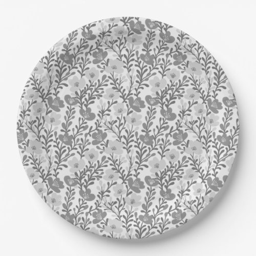 Wildflower Gray Blooms Floral Baby Shower Custom Paper Plates
