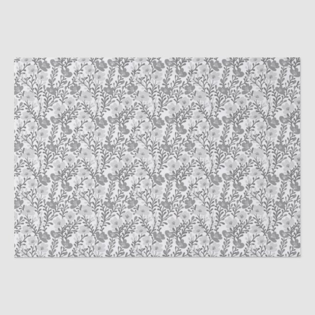 Wildflower Gray Blooms Floral Baby Shower Custom Tissue Paper (Front)