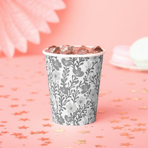 Wildflower Gray Blooms Floral Bridal Shower Custom Paper Cups