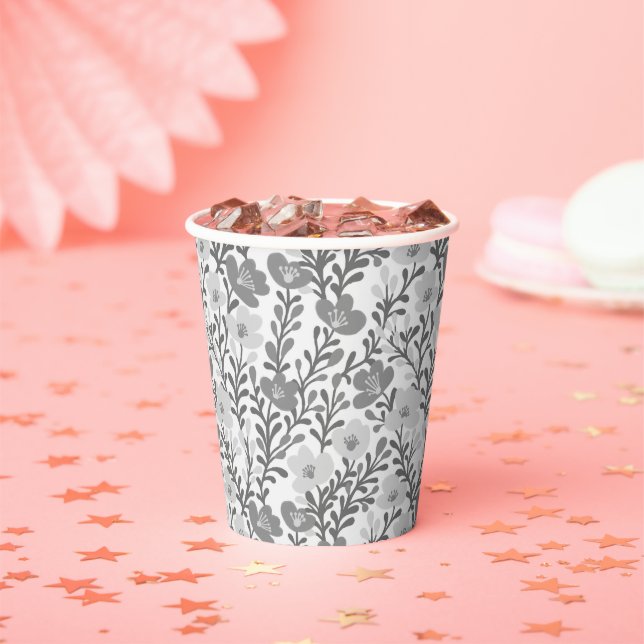 Wildflower Gray Blooms Floral Bridal Shower Custom Paper Cups (Insitu)