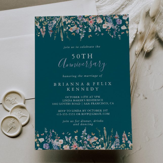 Wildflower Green 50th Wedding Anniversary Invitation (Creator Uploaded)