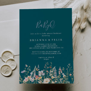 Wildflower Green BabyQ Baby Shower Barbecue Invitation