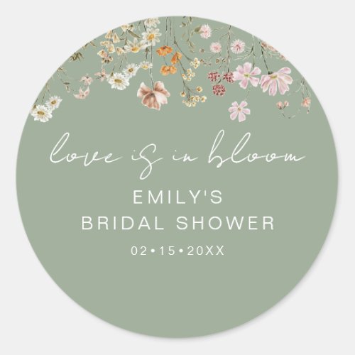 Wildflower Green Bridal Shower Love is In Bloom Classic Round Sticker