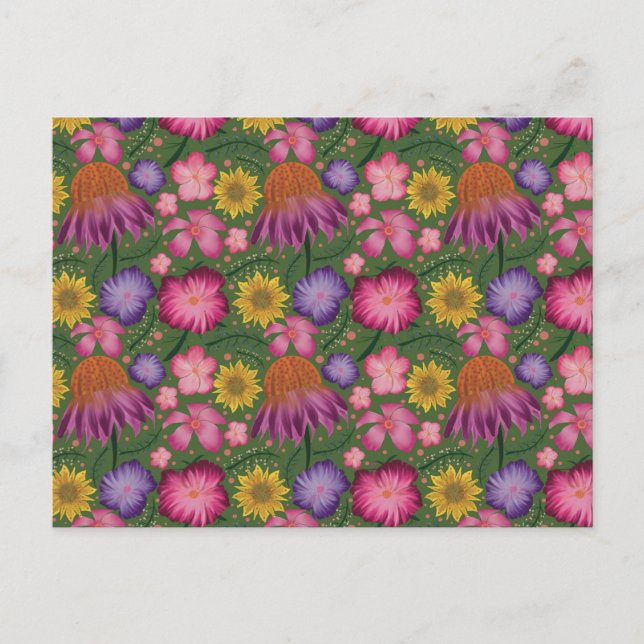 Wildflower Green Floral Pattern Postcard (Front)