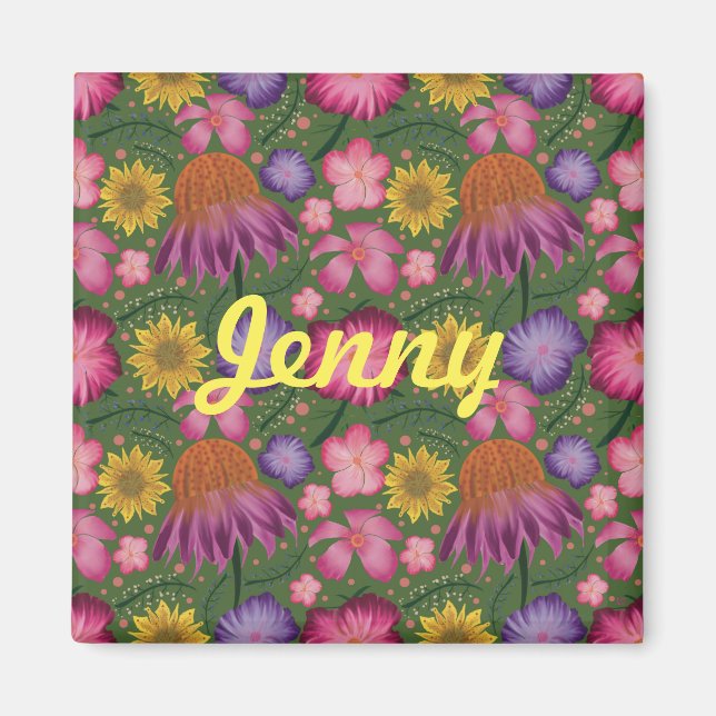 Wildflower Green Floral Personalized Magnet (Front)
