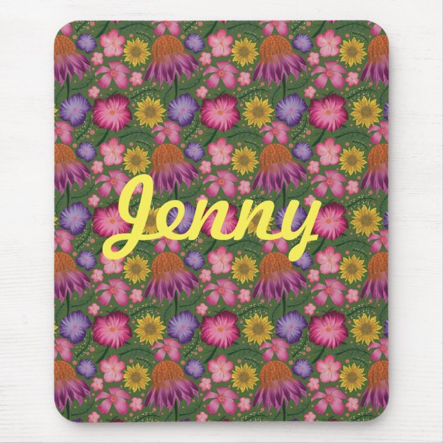 Wildflower Green Floral Personalized  Mouse Pad (Front)
