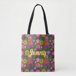 Wildflower Green Floral Personalized Tote Bag