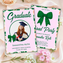 Wildflower Green Gingham Bow Photo Graduation