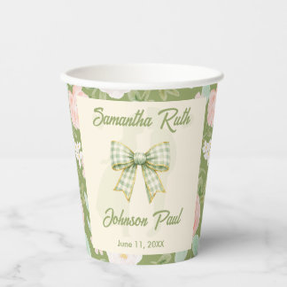 Wildflower Green Gingham Bow Wedding Paper Cups