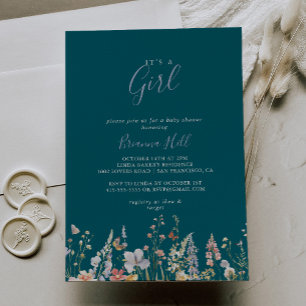 Wildflower Green It's A Girl Baby Shower Invitation