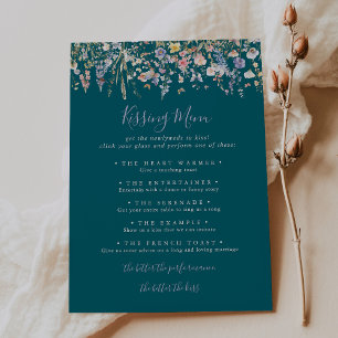 Wildflower Green Wedding Kissing Menu Game Card