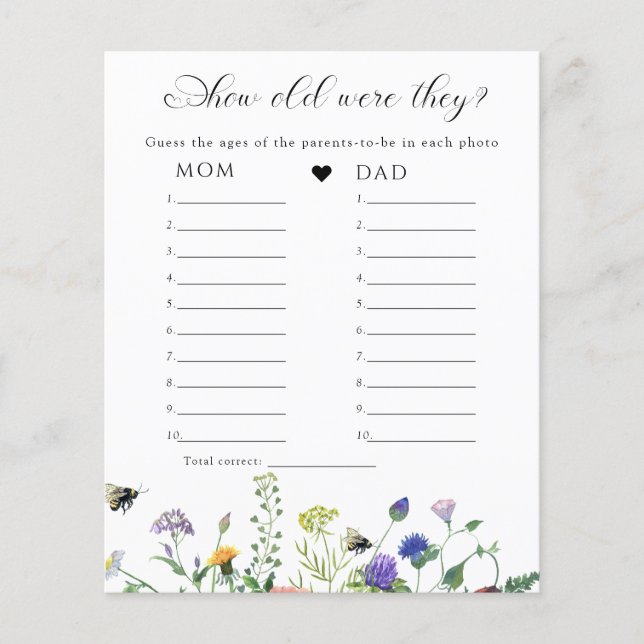 Wildflower Greenery Baby Shower Game (Front)