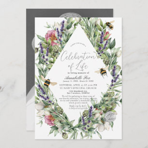 Wildflower Greenery Bee Funeral Memorial Invitation