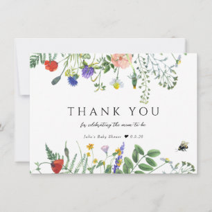 Wildflower Greenery Bees Floral Baby Shower Thank You Card