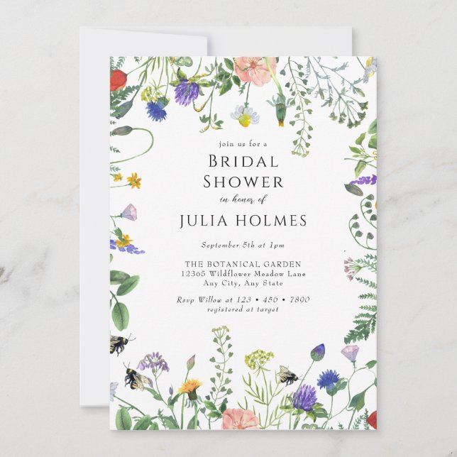 Wildflower Greenery | Bees Floral | Bridal Shower Invitation (Front)