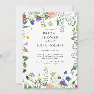 Wildflower Greenery Bees Floral Bridal Shower Invitation